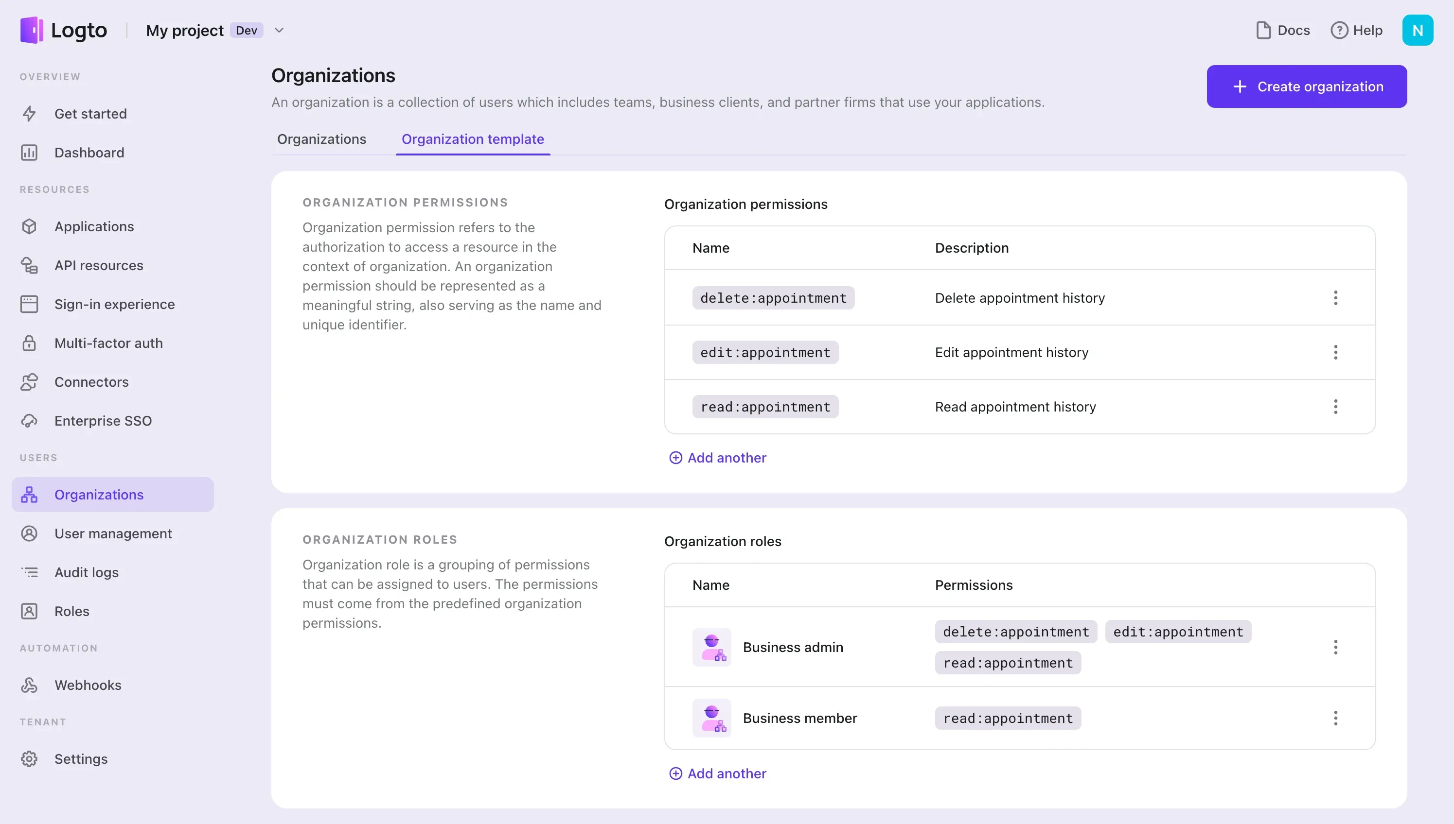 Organization template