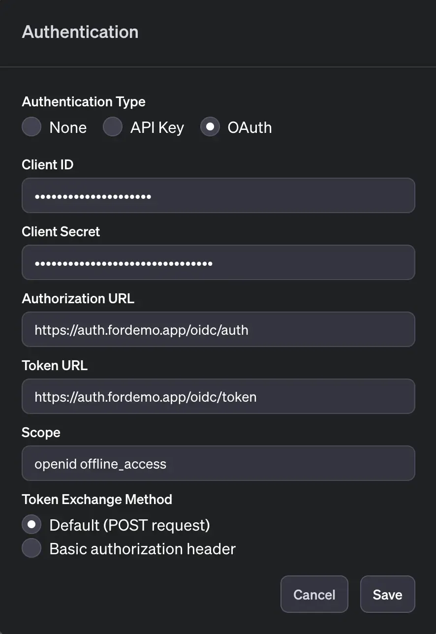 GPT-actie authenticatieconfiguratie