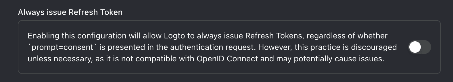 Always issue Refresh Token toggle