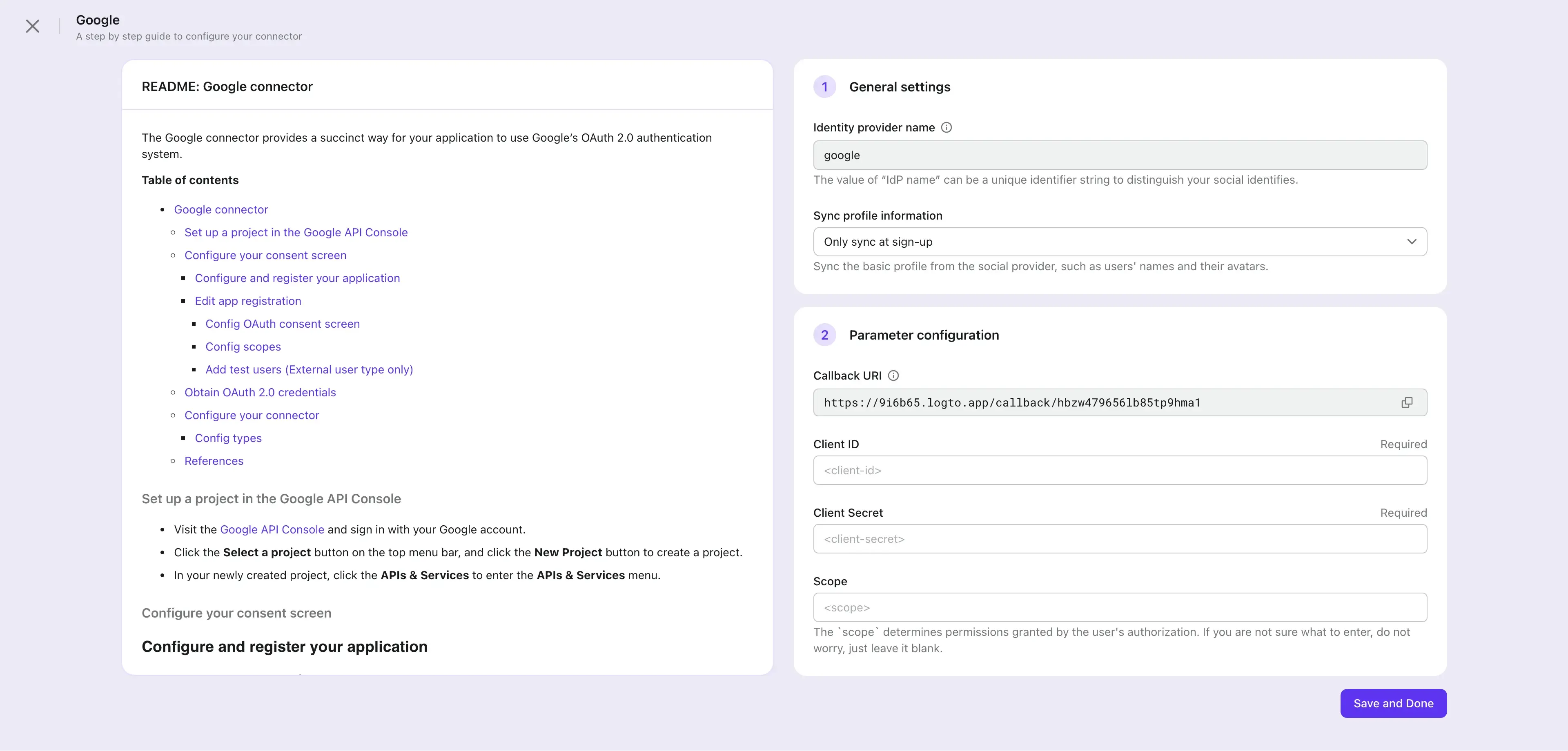 Configuração de conector Logto