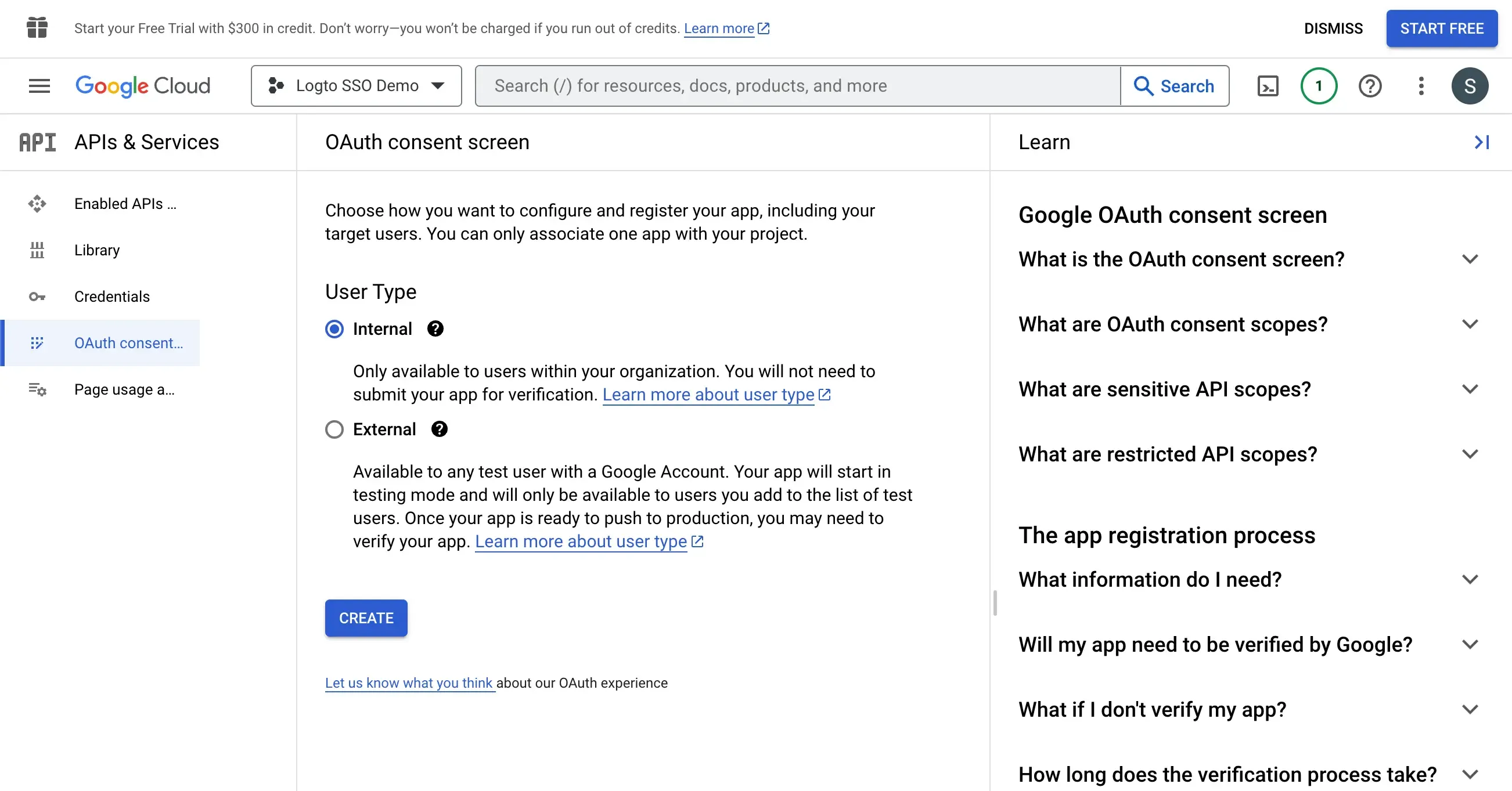 OAuth consent screen