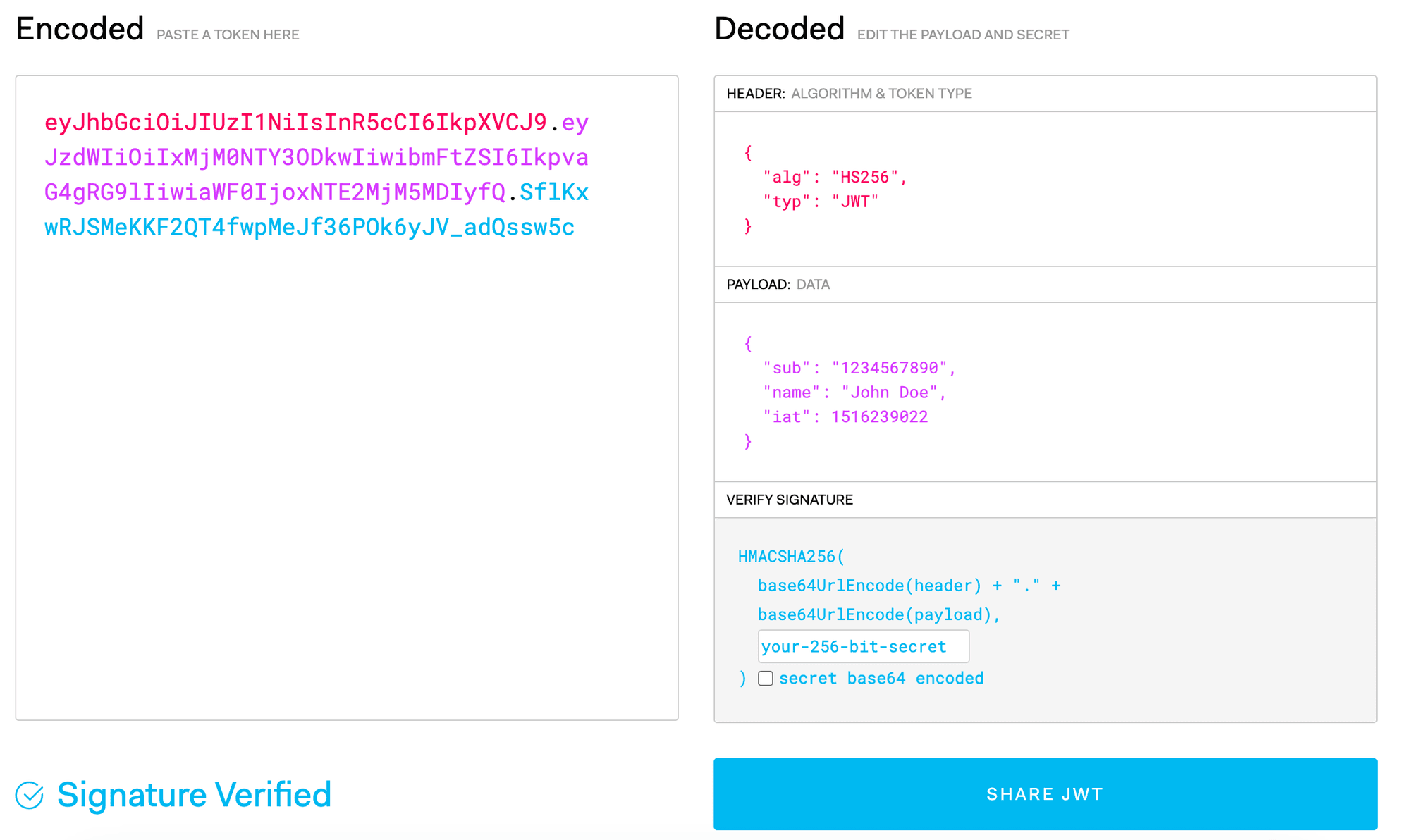 Decodifica JWT in jwt.io