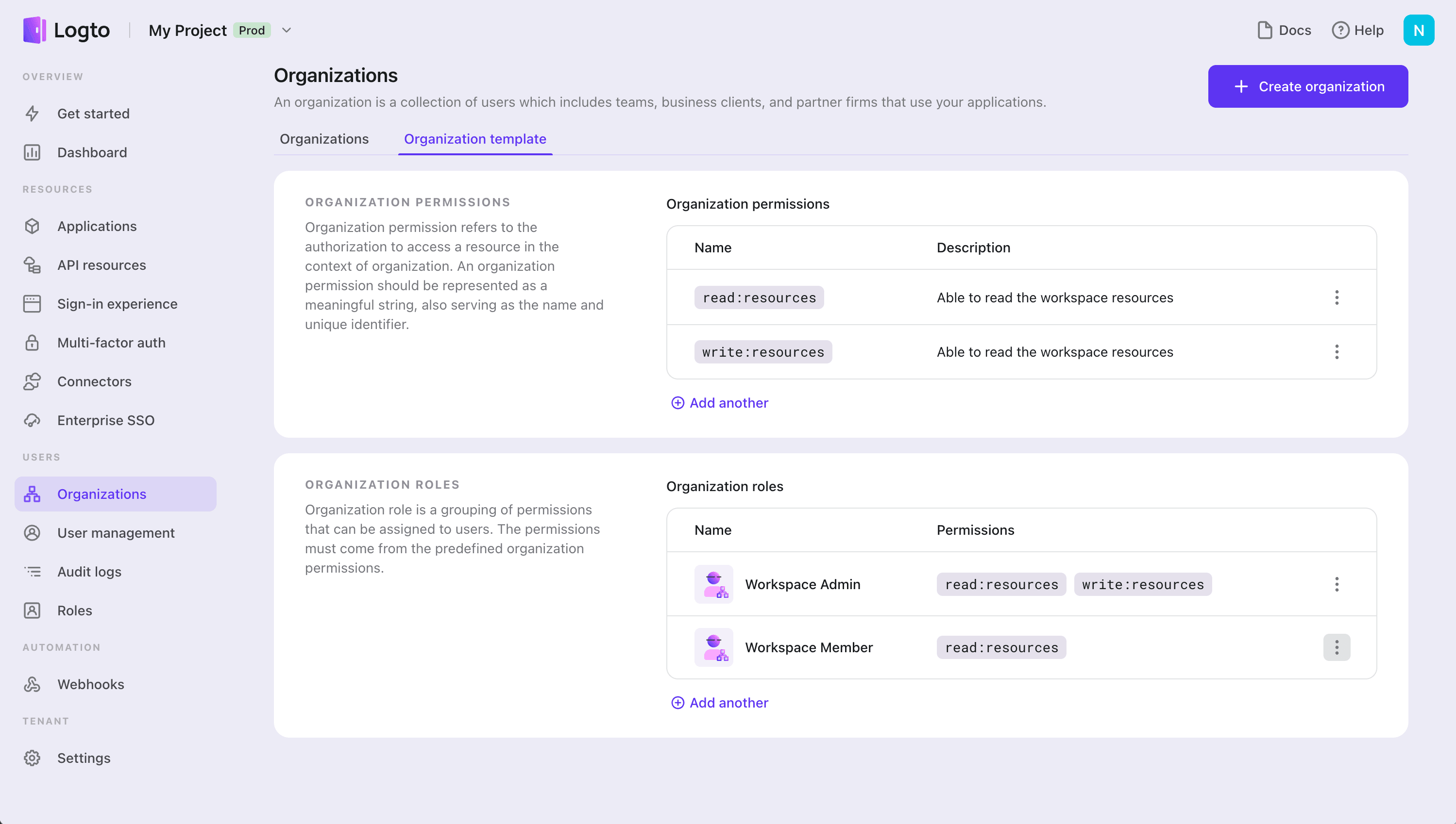 Define organization template