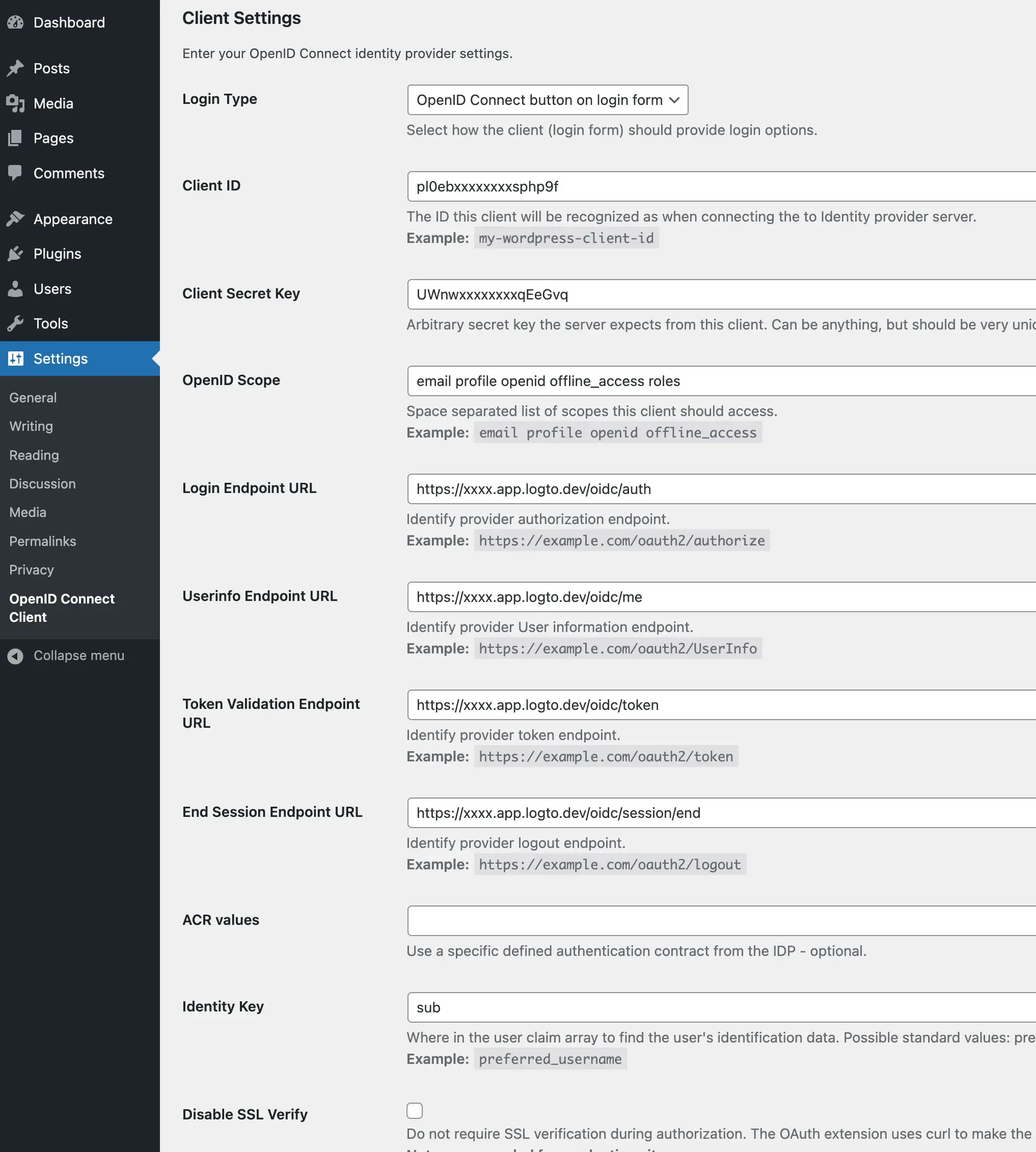 OpenID Connect Generic Settings