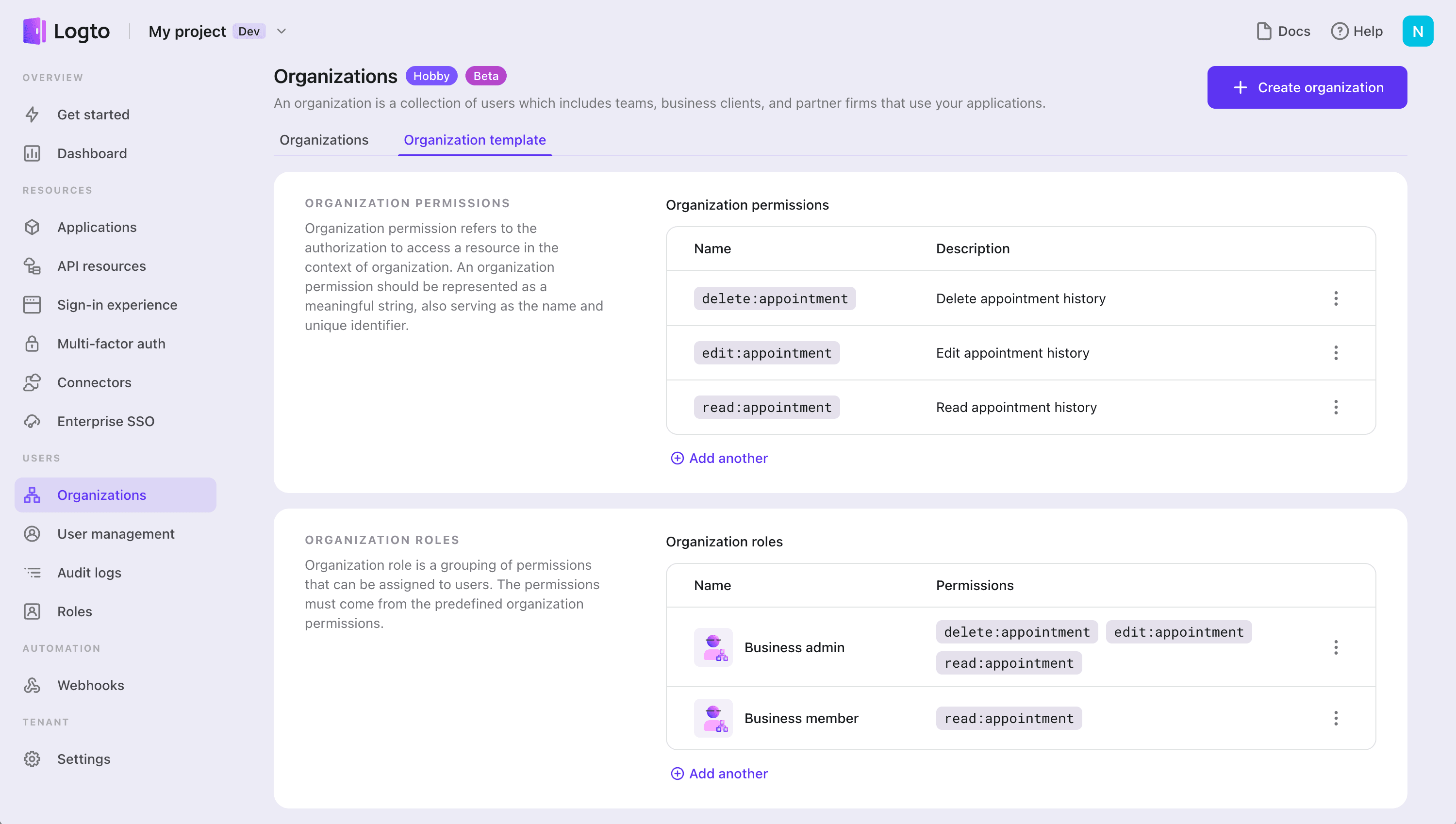 Organization template