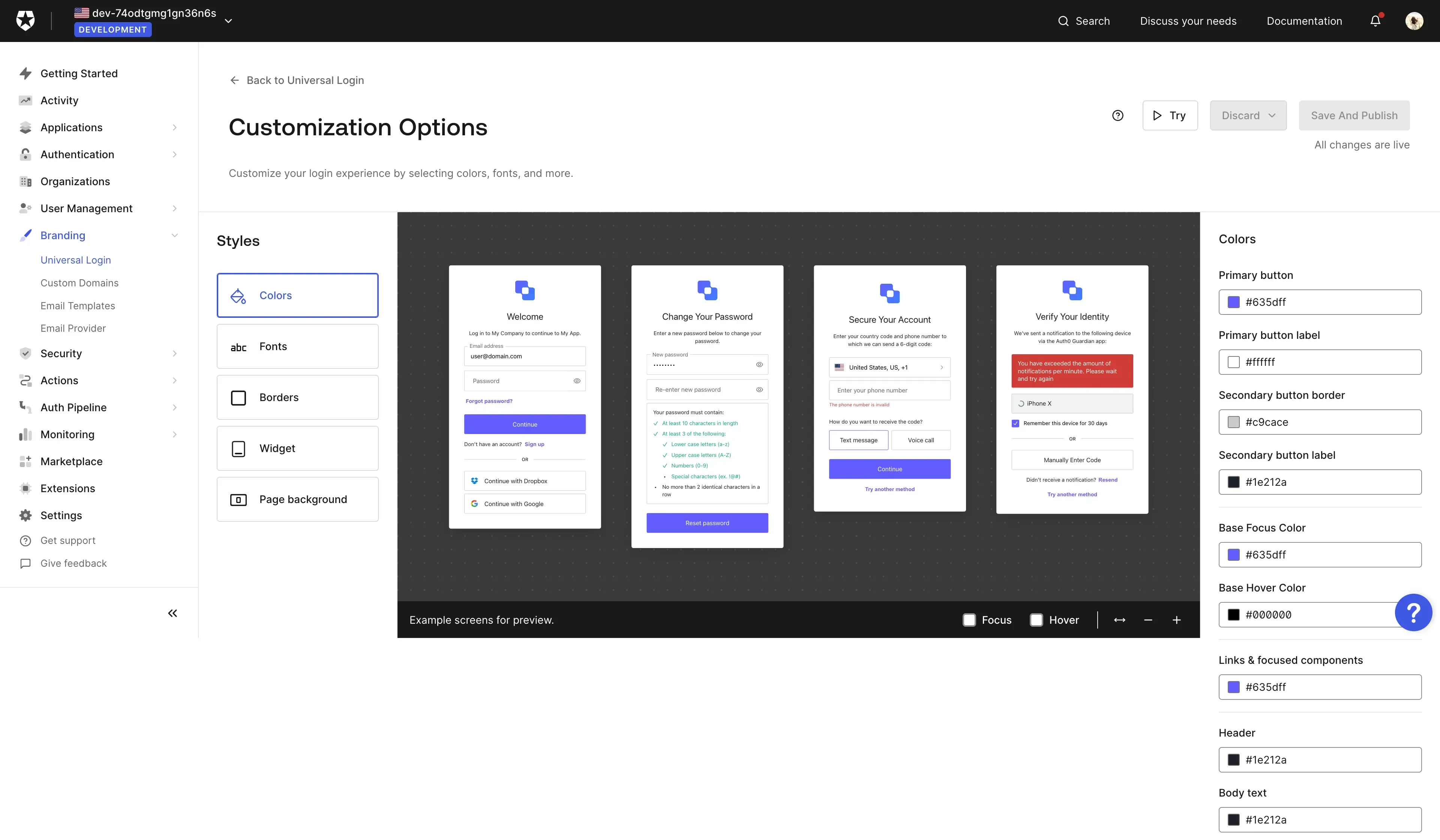 Configuração de login do Auth0