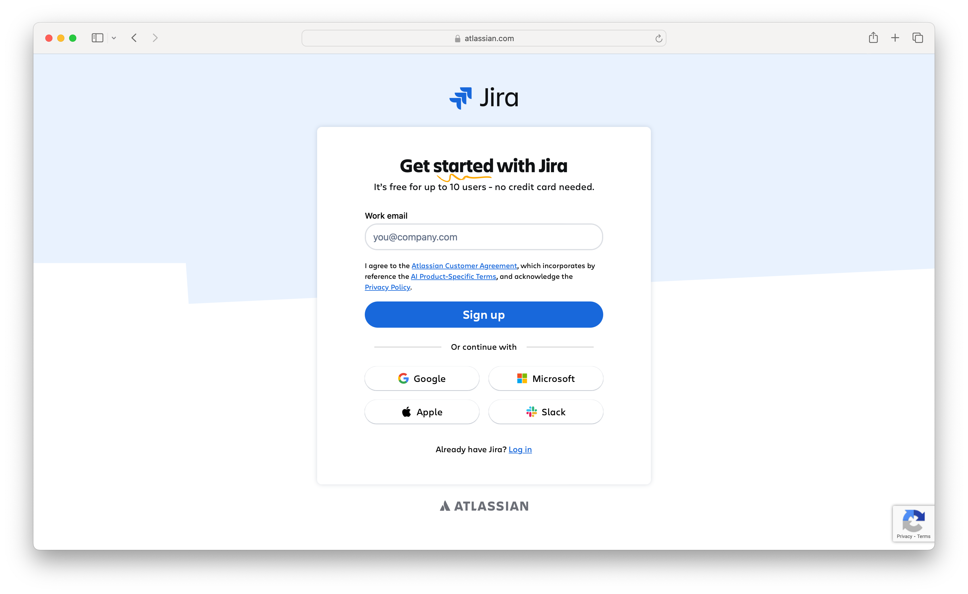 Jira 註冊頁面