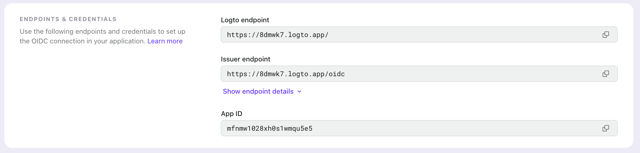 Logto application endpoints