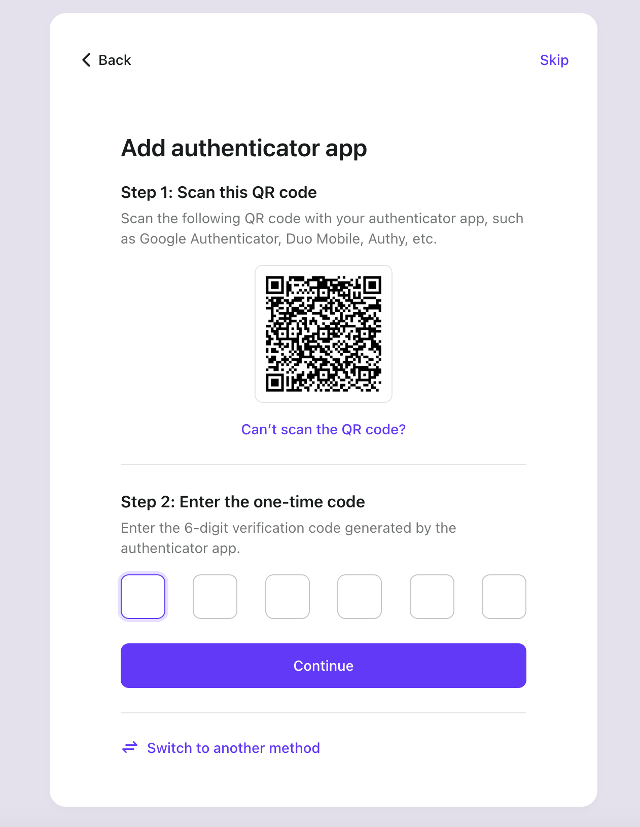 Scanner le code QR dans l'application d'authentification